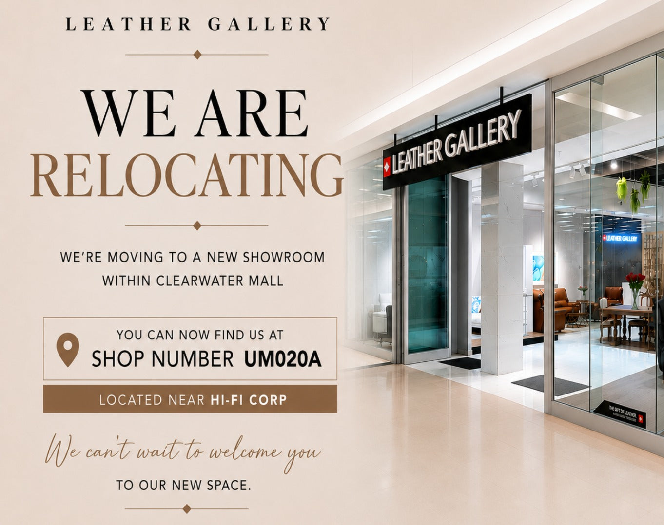 Clearwater Store | Relocating to new Store | Leather Gallery
