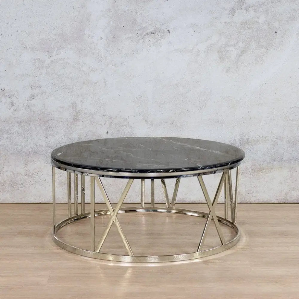 Zoya Coffee Table - Black Marble Look Top & Silver Base - DIA1010 x H450 / Black Marble Top - Silver Base - Coffee Table