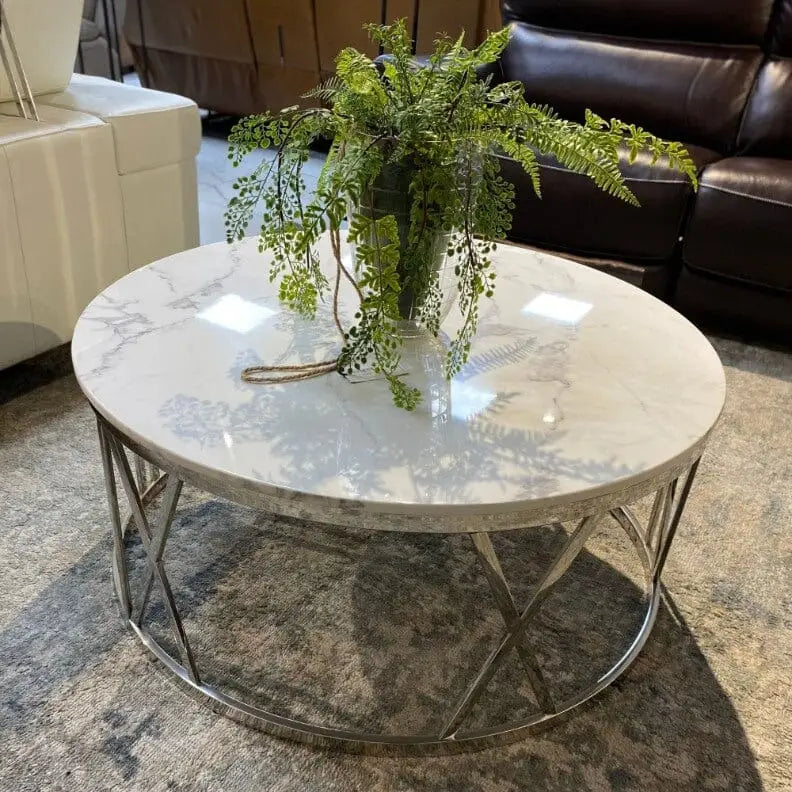 Zoya Coffee Table - White Marble Look Top - Warehouse Clearance - Coffee Table