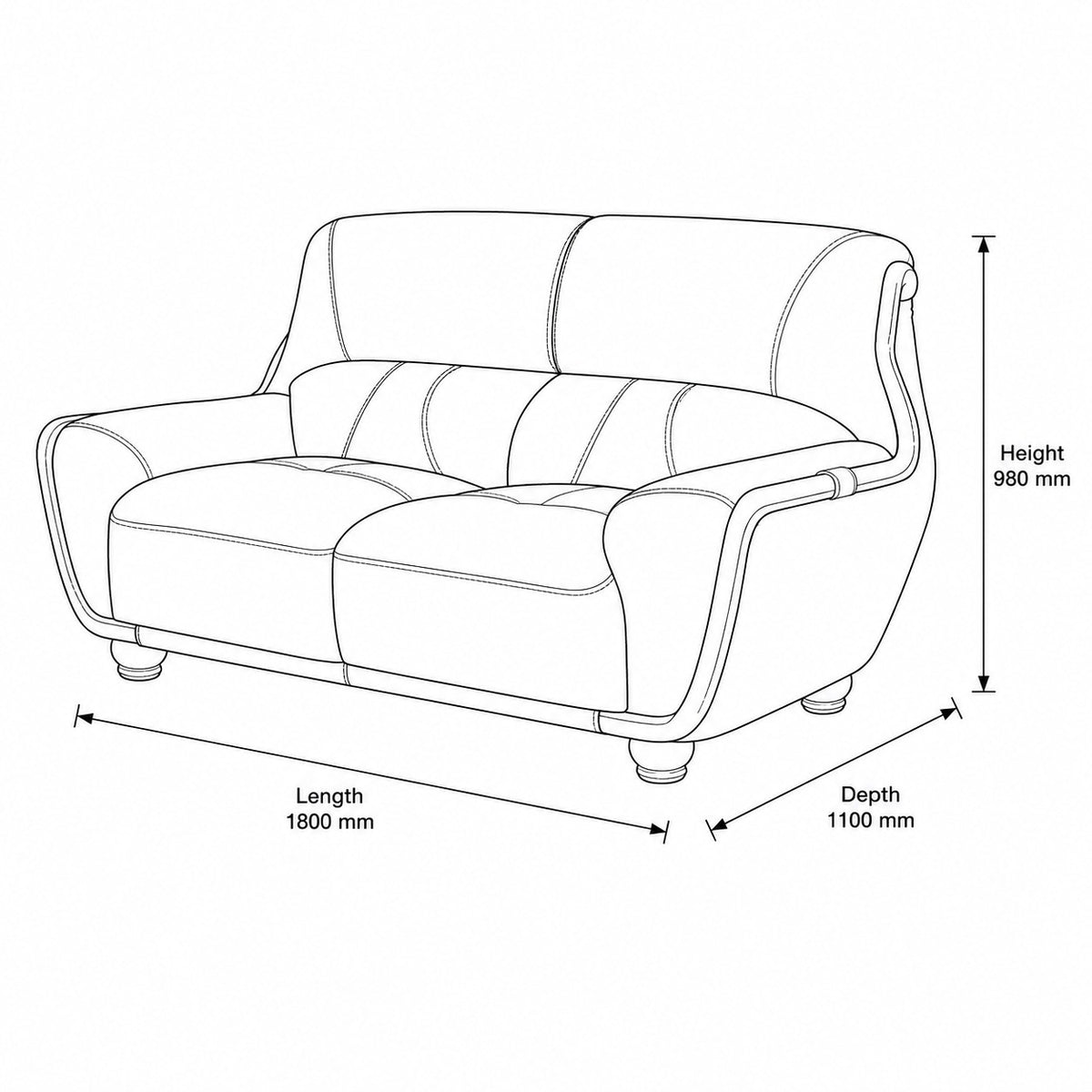 Zuri 2 Seater Leather Couch