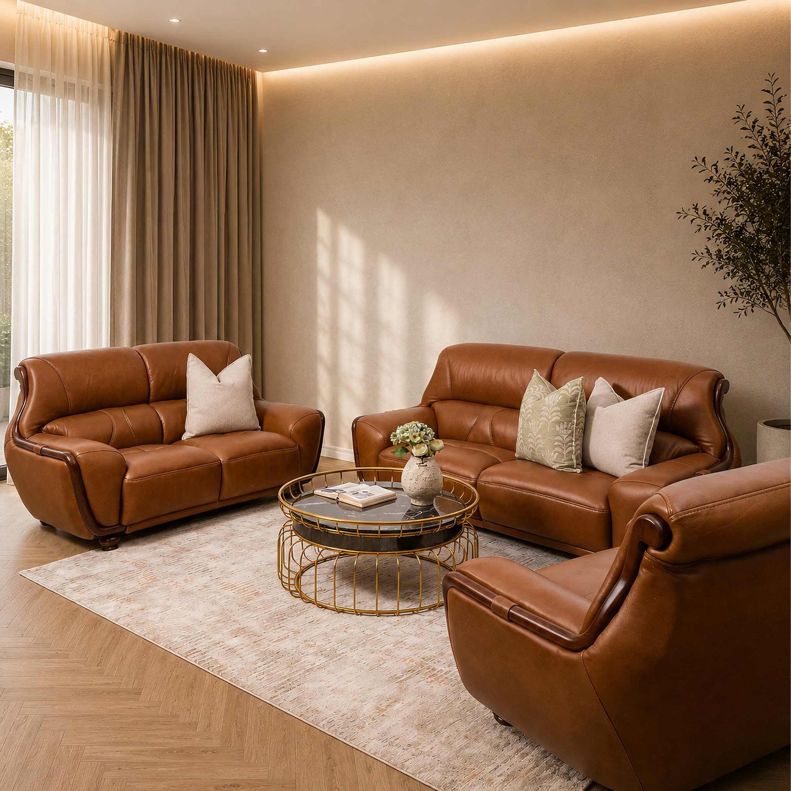 Zuri 3+2+1 Leather Sofa Suite Leather Sofa Leather Gallery czar pecan
