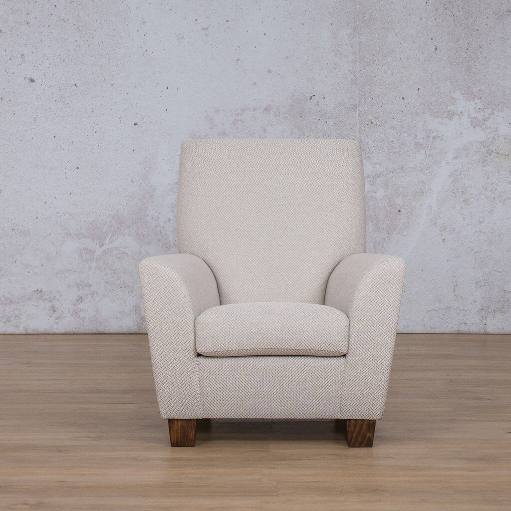 Front view of the the Lily White Occasional Chair | Fabric Armchair | Occasional Chairs For Sale at Leather Gallery | Occasional Chairs South Africa - Fully Customisable Fabric.