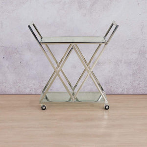 Abacus Bar Cart - Silver Drinks Trolley Leather Gallery 79w x 42d x 76h Silver 