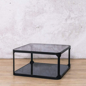 Angled front view of the Bristol Glass Coffee Table with rounded edges | Coffee Table Sets of 2 | Coffee Table Collection at Leather Gallery | Coffee Tables for sale | Modern Coffee Table | Coffee Tables | coffee tables south africa | rectangle coffee table 