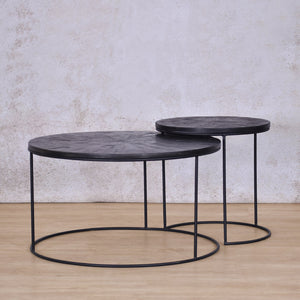 Callie Nesting Coffee Table - Set Of 2 - Black Parquet Wood Coffee Table | Coffee Table Sets | Coffee Table Collection at Leather Gallery | Coffee Tables for sale | Modern Coffee Table | Coffee Tables | coffee tables south africa | round coffee table | small round coffee table | nesting tables | small coffee table | Leather gallery furniture stores | black coffee table