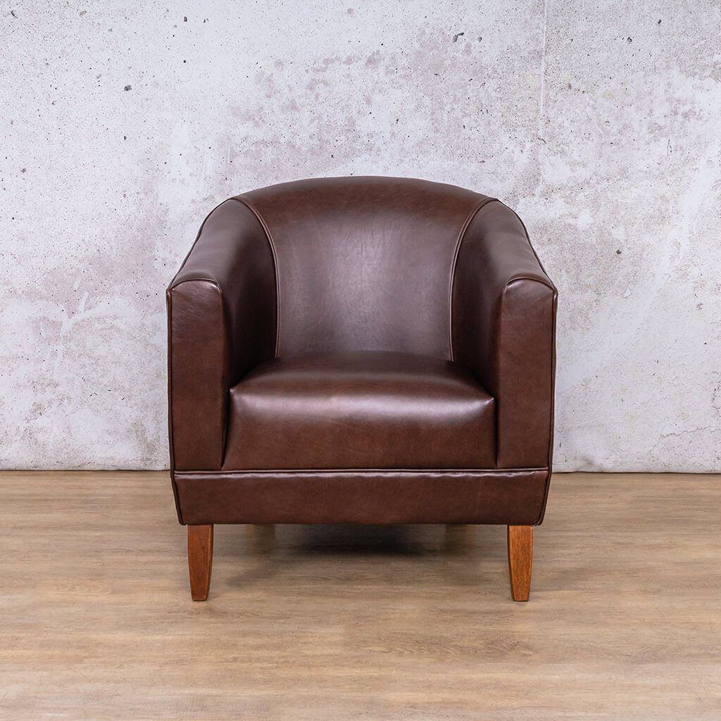 Front view of the Club Czar Chocolate Leather Tub Chair | Leather Armchair | Leather Gallery Occasional Chair Range