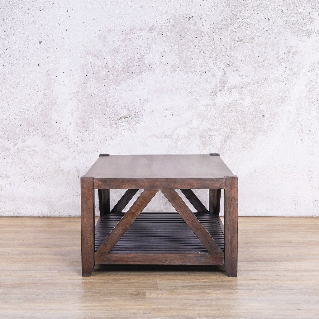 A side profile view of the Fairview Square Wood Coffee Table - Antique Coffee | Coffee Table Range Leather Gallery | Coffee tables | Coffee Tables For Sale | Modern Coffee Table  | Small Coffee Tables | Coffee Tables South Africa