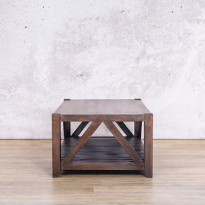 A side profile view of the Fairview Square Wood Coffee Table - Antique Coffee | Coffee Table Range Leather Gallery | Coffee tables | Coffee Tables For Sale | Modern Coffee Table  | Small Coffee Tables | Coffee Tables South Africa