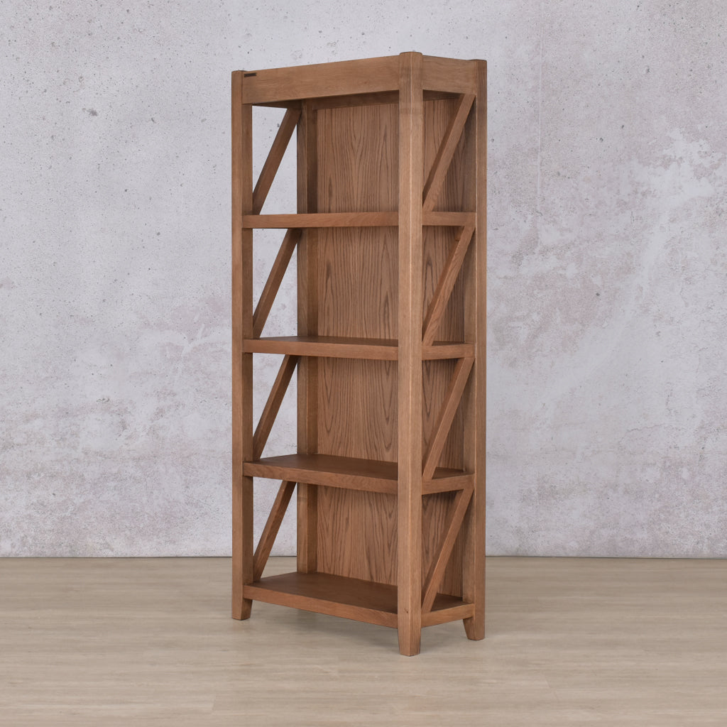 Fairview Bookcase - Antique Natural Oak Cabinet Leather Gallery 