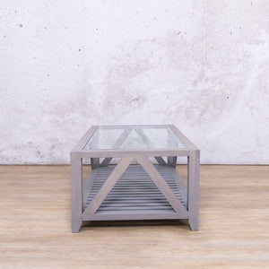 Profile view of the storage & beams from the Fairview Glass Top Rectangle Coffee Table | Coffee Tables Leather Gallery | Glass Coffee Table | Coffee Tables For Sale | Small Coffee Tables | Coffee Tables South Africa | Coffee Table