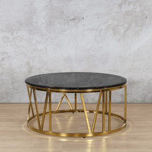Zoomed out image of the Francesco Coffee Table - Black Marble Look Top with Gold Base  | Coffee Tables at Leather Gallery | Coffee Tables for sale | Modern Coffee Table | Coffee Tables | coffee tables south africa | round coffee table | wood coffee table | small coffee table | small round coffee table | marble coffee table | Leather gallery Furniture Stores | black coffee table