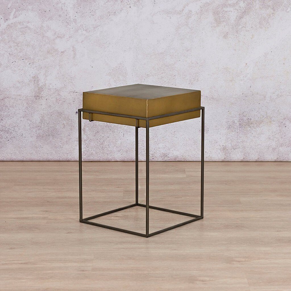 Miles Side Table Side Table Leather Gallery Steel 400 x 400 x 600mm 