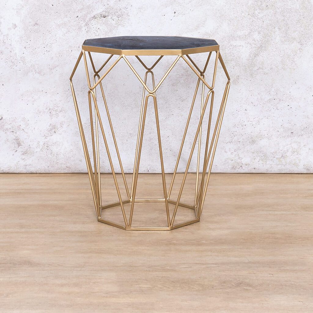 Mara Blue Marble Top Side Table Side Table Leather Gallery 