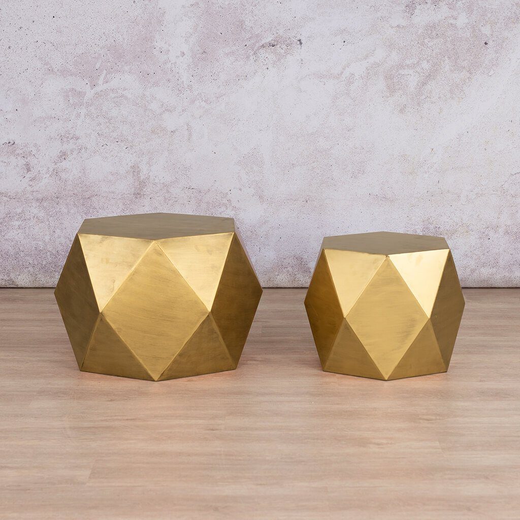 Sasha Side Tables - Set Of 2 Side Table Leather Gallery Gold Big - 680 x 580 x 455mm & Small - 540 x 465 x 405mm 