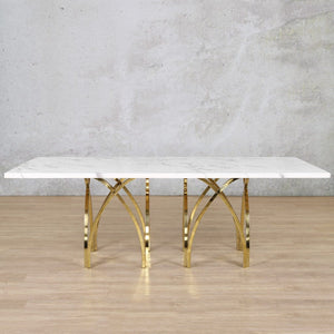 Sierra Marble Look Top Dining Table - 2.2M / 8 Seater Dining Table Leather Gallery Stainless Steel Gold 