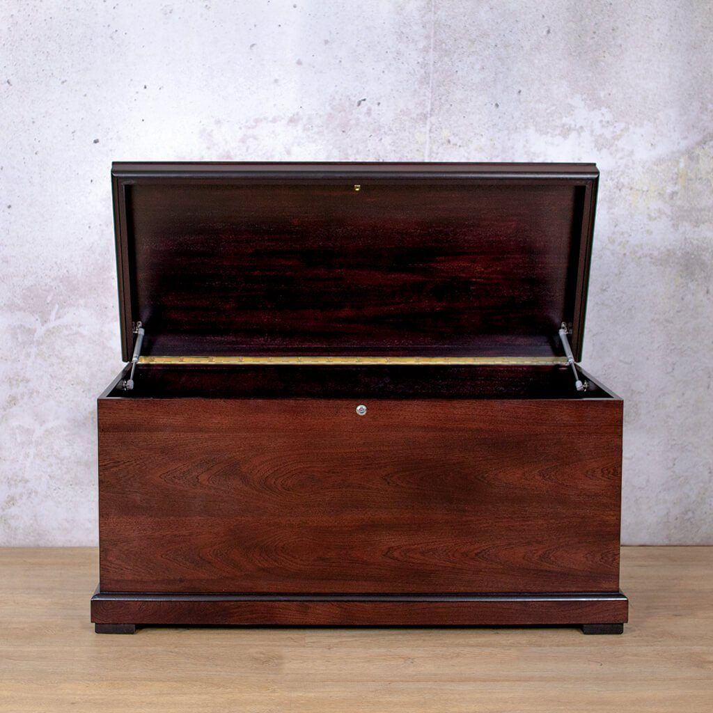 Front view of the Urban Kist - Dark Mahogany | Blanket Storage Box | Bedroom Storage | Leather Gallery 