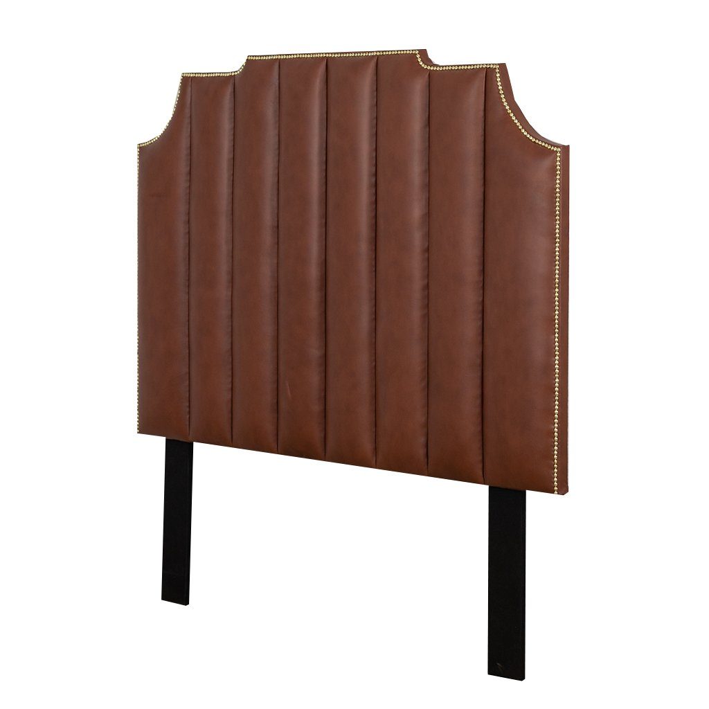 Gold studded brown leather headboard - perfect for all bedroom interiors. 