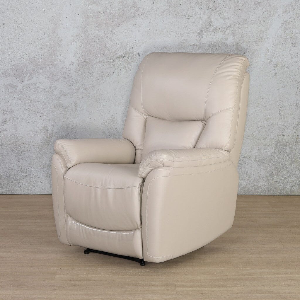 A side profile of the recliner chair in Imperial Beige, highlighting the seamless reclining mechanism and the sleek contours of its frame.